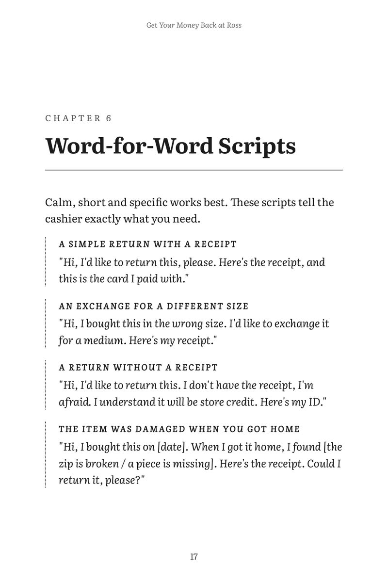 Get Your Money Back at Ross: word-for-word scripts