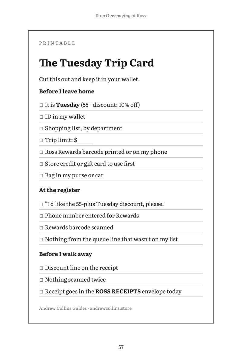 The Tuesday Trip Card printable